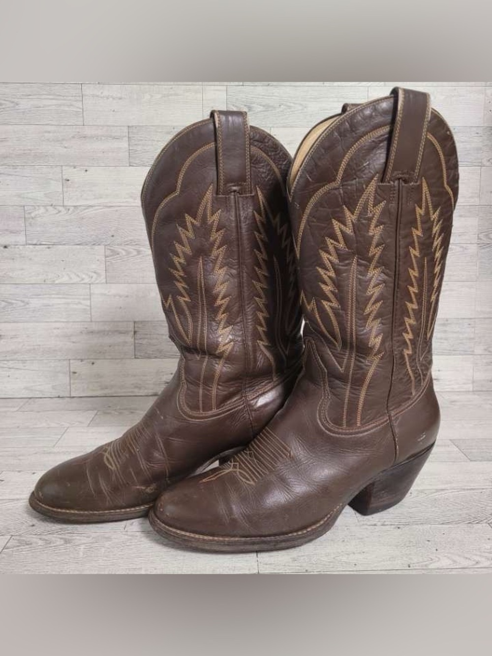 Men's Montana Western Brown Leather Rodeo Cowboy Boots Size 8 Vintage 1980's